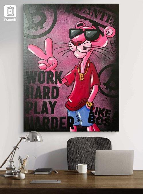 Xavier Van Walsem (1980) - Pink panther work hard bitcoin, Antiek en Kunst, Kunst | Schilderijen | Modern