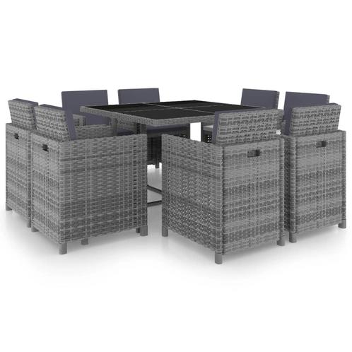 vidaXL 9-delige Tuinset met kussens poly rattan antraciet, Tuin en Terras, Tuinsets en Loungesets, Tuinset, Nieuw, Verzenden
