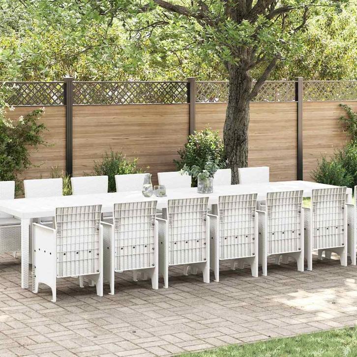 vidaXL Tuin Eettafel Set 15 pcs Wit Polt riet, Tuin en Terras, Tuinsets en Loungesets, Nieuw, Verzenden