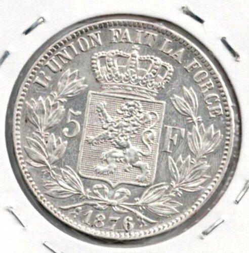 België. Leopold II. 5 Francs jaar 1876 Leopold 2 morin nr, Postzegels en Munten, Munten | Nederland