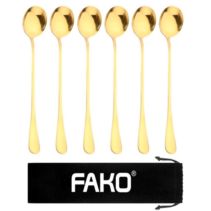 Fako Bijoux - 6 Lange Ronde Lepels - Latte Macchiato -, Huis en Inrichting, Keuken | Bestek, Verzenden