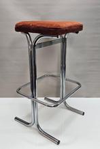 Tabouret - Chrome, Ribstof - Tabouret de bar vintage des
