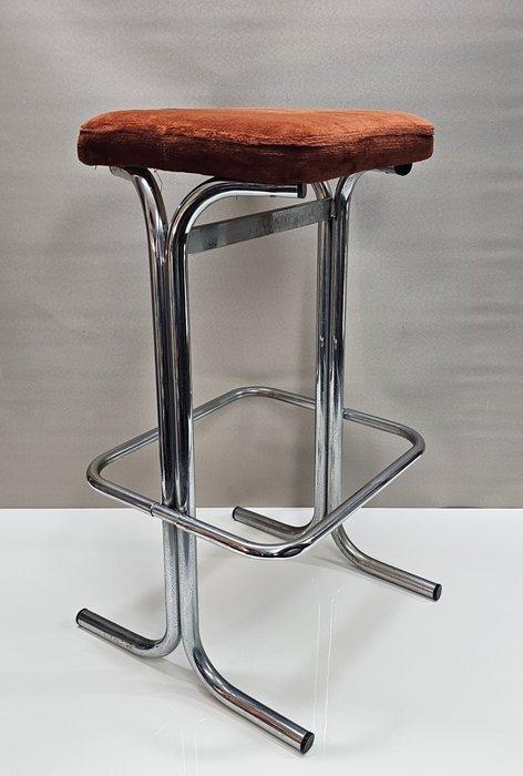 Tabouret - Chrome, Ribstof - Tabouret de bar vintage des, Antiek en Kunst, Kunst | Designobjecten