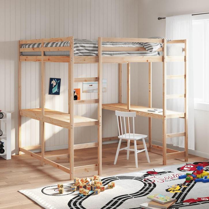 vidaXL Hoogslaper met bureau en ladder massief grenenhout, Huis en Inrichting, Slaapkamer | Bedden, Nieuw, Verzenden