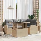 vidaXL 5-delige tuinset met kussens in beige poly riet, Verzenden, Nieuw