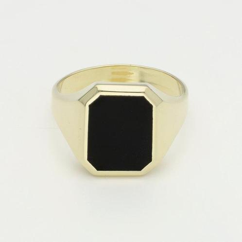 Ring - 14 karaat Geel goud Onyx, Handtassen en Accessoires, Ringen