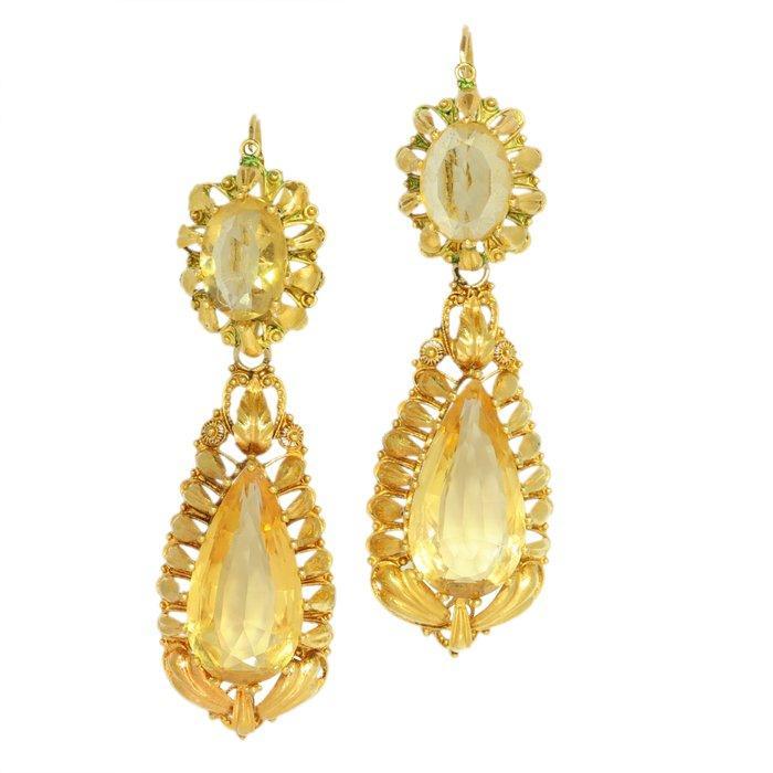 Oorbellen - 18 karaat Geel goud - Citrine, Georgian 1820, Handtassen en Accessoires, Oorbellen