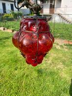 Wandkandelaar - Venetiaanse lantaarn met rood glas - Brons,, Antiek en Kunst