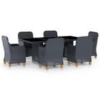 vidaXL 7-delige Tuinset met kussens poly rattan donkergrijs, Verzenden, Nieuw, Tuinset