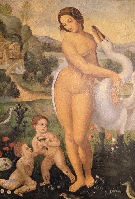 Europese school (XIX) - Leda y el Cisne con Amores, Antiek en Kunst, Kunst | Schilderijen | Klassiek