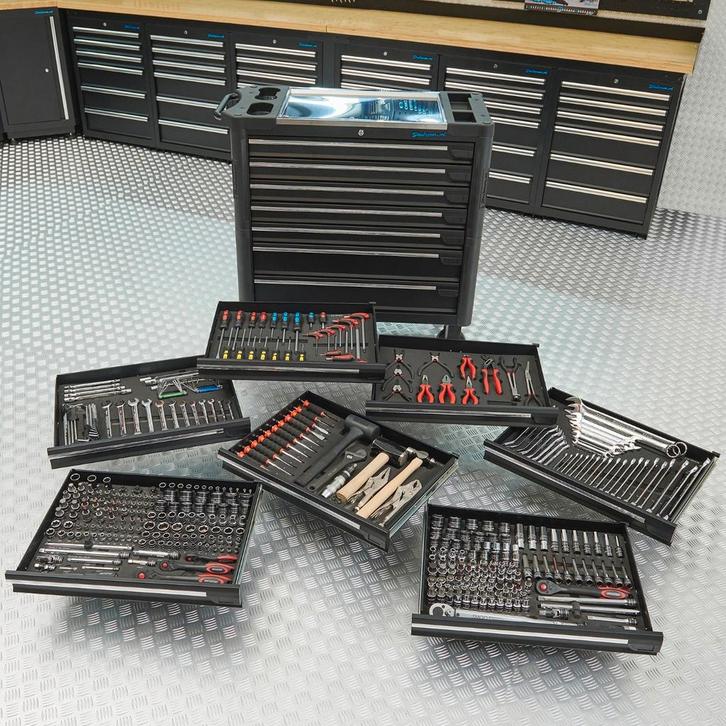 Datona Gereedschapswagen XL + Mach VII - Datona - Zwart, Doe-het-zelf en Bouw, Gereedschapskisten, Ophalen of Verzenden