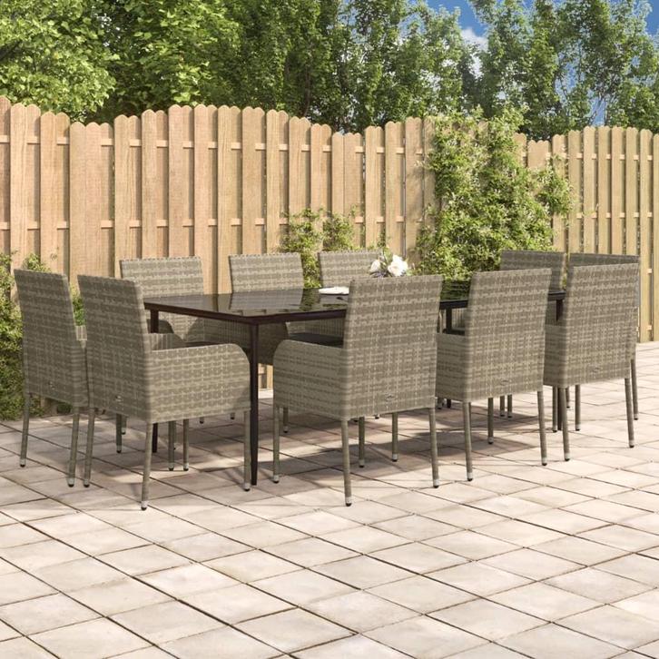vidaXL 11-delige Tuinset met kussens poly rattan zwart en, Tuin en Terras, Tuinsets en Loungesets, Tuinset, Nieuw, Verzenden