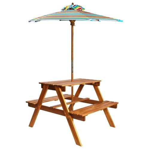 vidaXL Kinderpicknicktafel met parasol 79x90x60 cm massief, Tuin en Terras, Tuintafels, Nieuw, Verzenden