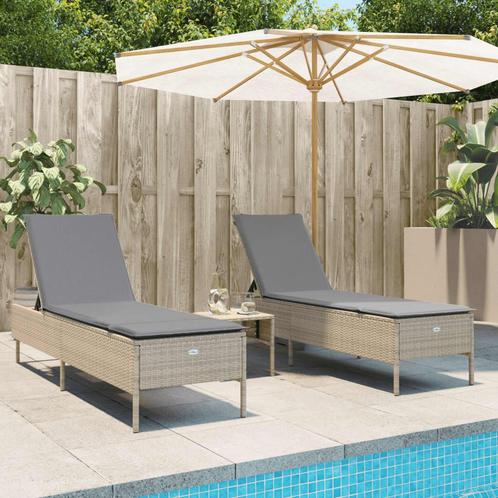 vidaXL Chaises longues avec coussins lot de 2 beige, Jardin & Terrasse, Chaises longues, Neuf, Envoi