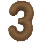 3 Jaar Cijfer Ballon Bruin Mat 86cm, Hobby en Vrije tijd, Feestartikelen, Verzenden, Nieuw