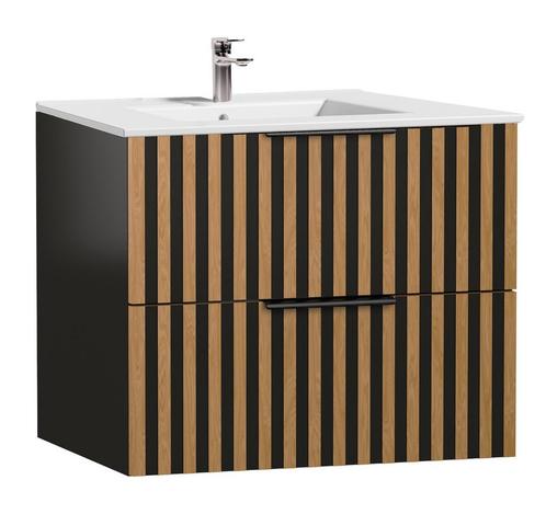Badplaats Badkamermeubel Salida 60 cm -  Zwart met Eiken, Huis en Inrichting, Badkamer | Badkamermeubels, Nieuw, Verzenden