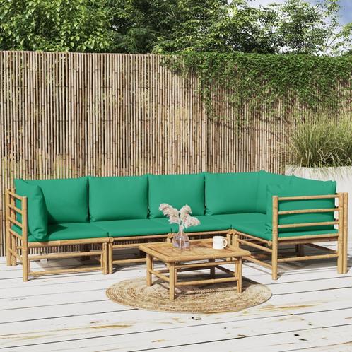 vidaXL Salon de jardin 6 pcs avec coussins vert bambou, Tuin en Terras, Tuinsets en Loungesets, Verzenden