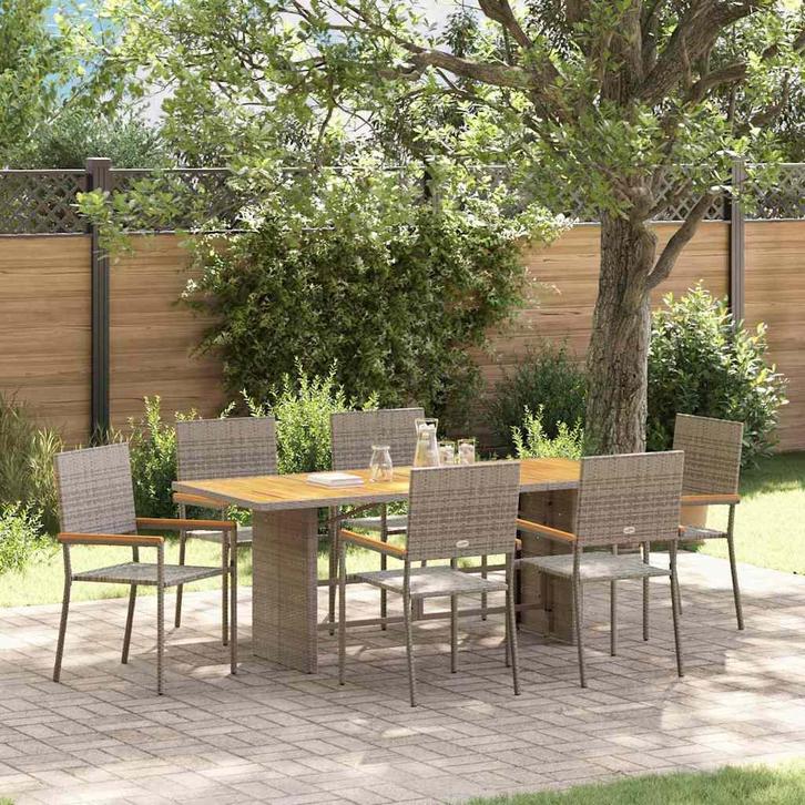 vidaXL Tuin Eettafel Set 7 pcs Grijs poly rattan, Tuin en Terras, Tuinstoelen, Nieuw, Verzenden