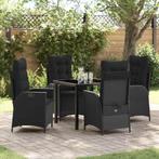 vidaXL Tuin Eettafel Set 5 pcs Zwart poly rattan, Verzenden, Nieuw