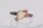 925 zilver - zwart gerhodineerd - opaal - amethist - Ring, Verzamelen, Mineralen en Fossielen