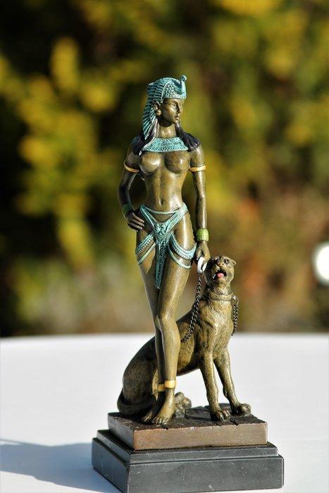 Beeld, cleopatra - 25 cm - brons marmer, Antiquités & Art, Art | Objets design