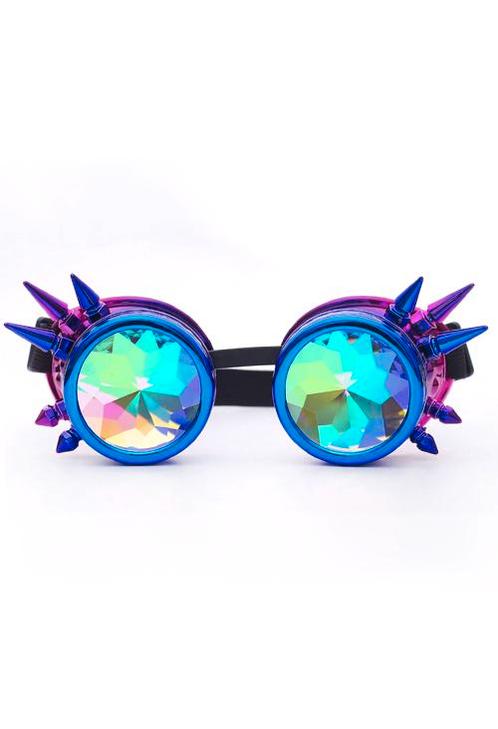 Goggles Steampunk Bril Spikes Blauw Roze Montuur Caleidoscoo, Kleding | Dames, Carnavalskleding en Feestkleding, Nieuw, Ophalen of Verzenden