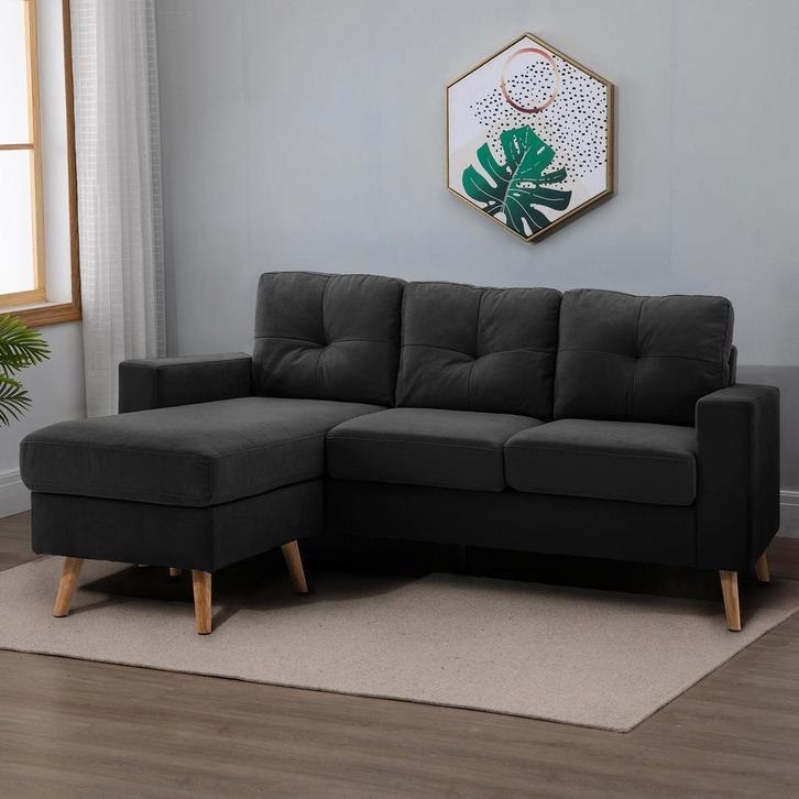 Hoekbank - luxe uitstraling - extra zitplaatsen - zwart, Huis en Inrichting, Zetels | Zetels en Chaises Longues, Nieuw, Stof, Ophalen of Verzenden