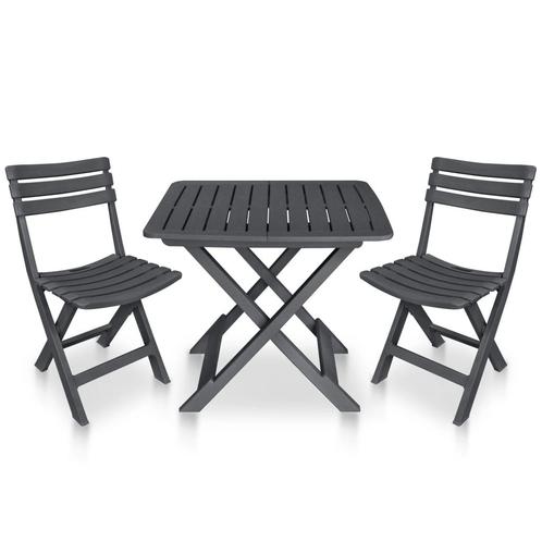 vidaXL 3-delige Bistroset inklapbaar kunststof antraciet, Tuin en Terras, Tuinsets en Loungesets, Nieuw, Verzenden
