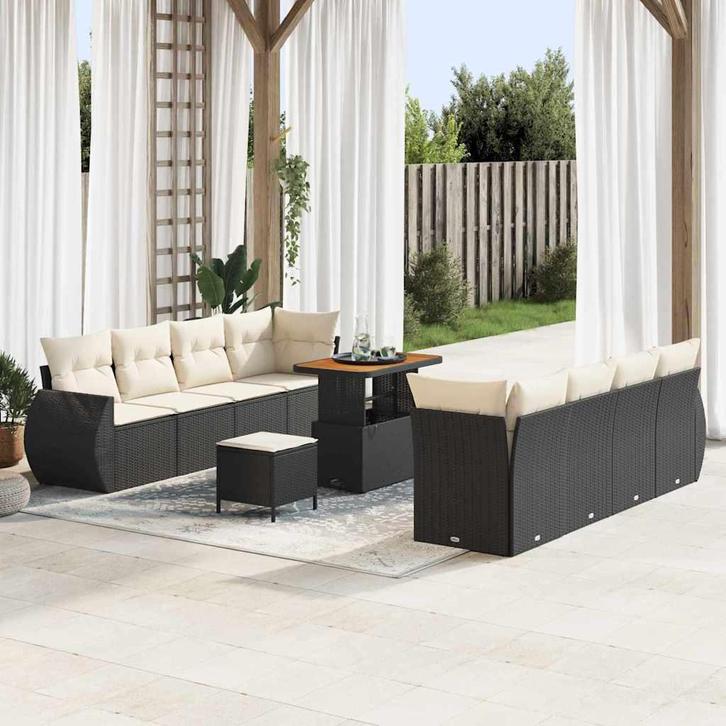vidaXL Tuinbank Set met opslag 11 pcs Zwart Poly rattan, Jardin & Terrasse, Ensembles de jardin, Envoi
