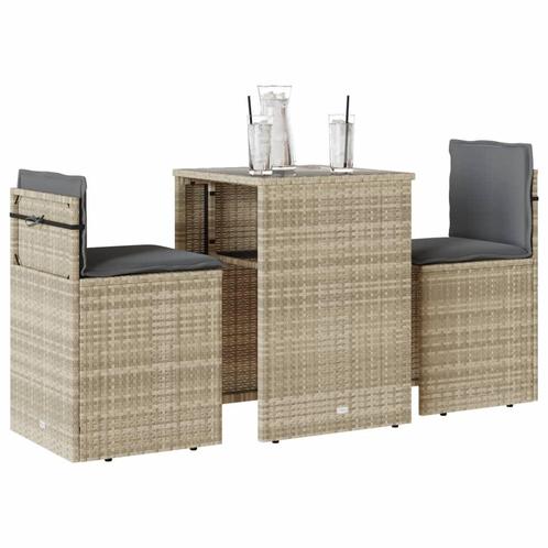 vidaXL 3-delige Bistroset met kussens poly rattan lichtgrijs, Tuin en Terras, Tuinsets en Loungesets, Nieuw, Verzenden