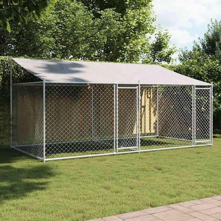vidaXL Hondenhok met dak en deuren 4x2x2 m gegalvaniseerd, Dieren en Toebehoren, Hondenbenches, Nieuw, Verzenden