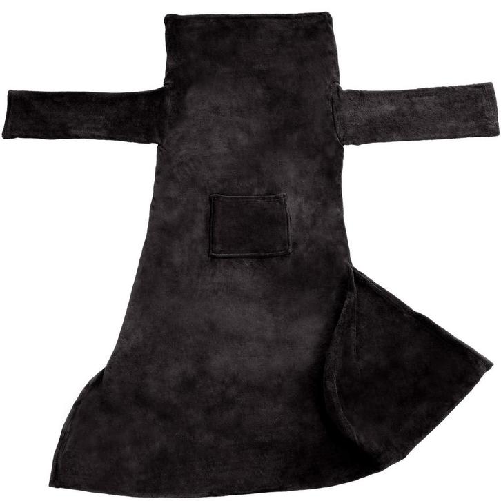 tectake 2 Fleece dekens met mouwen - 200 x 170 cm, zwart, Huis en Inrichting, Woonaccessoires | Plaids en Woondekens, Verzenden