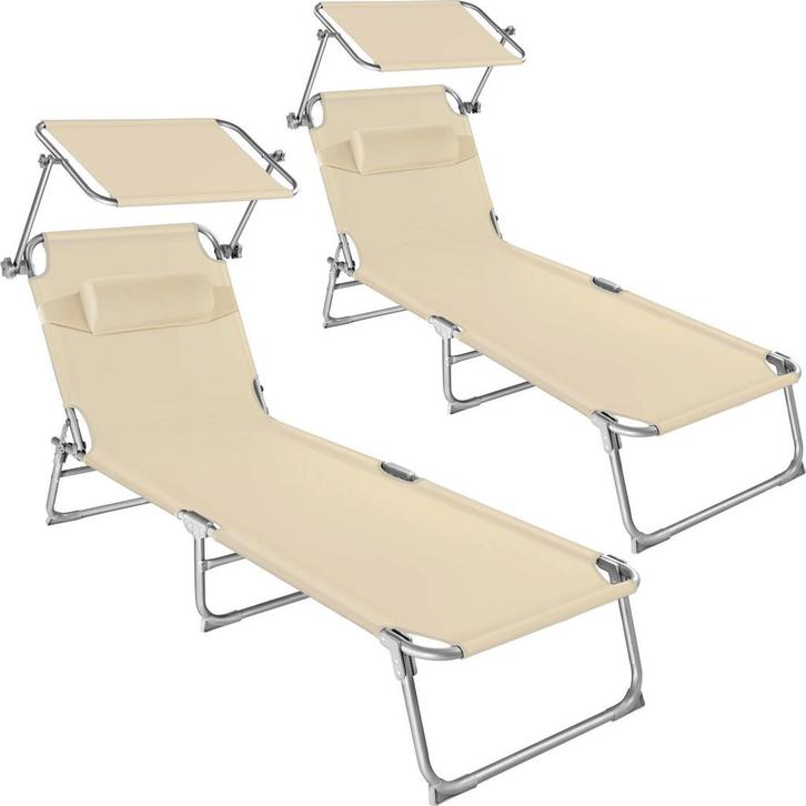 tectake 2 ligbedden 4-niveaus met hoofdkussen - beige, Tuin en Terras, Tuinsets en Loungesets, Verzenden