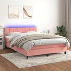 vidaXL Boxspring met matras en LED fluweel roze 140x200 cm, Verzenden, Nieuw