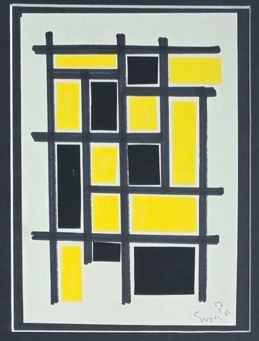 Siep Van Den Berg (1913-1998) - Collage in zwart en geel, Antiek en Kunst, Kunst | Designobjecten