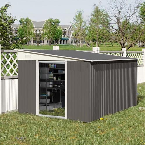 Tuinschuur - Stalen Lessenaarsdak - Schuifdeur - Grijs, Tuin en Terras, Overige Tuin en Terras, Nieuw, Ophalen of Verzenden