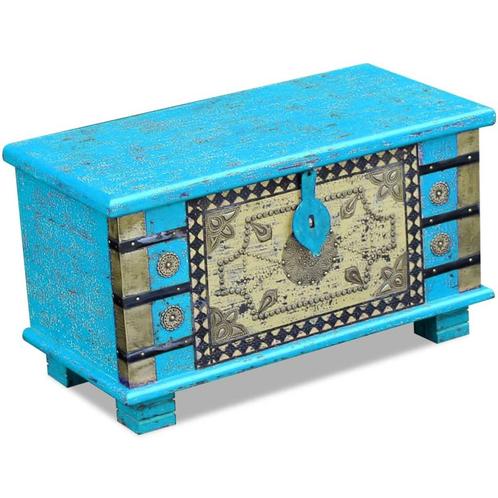 vidaXL Opbergkist 80x40x45 cm mangohout blauw, Maison & Meubles, Armoires | Autre, Envoi