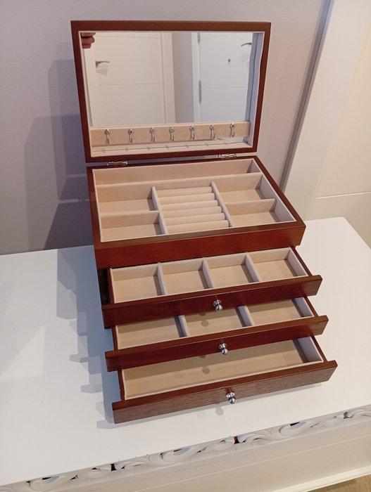 Sieradendoos - Hout - Spiegel, 4 Niveaus, Antiek en Kunst, Kunst | Designobjecten
