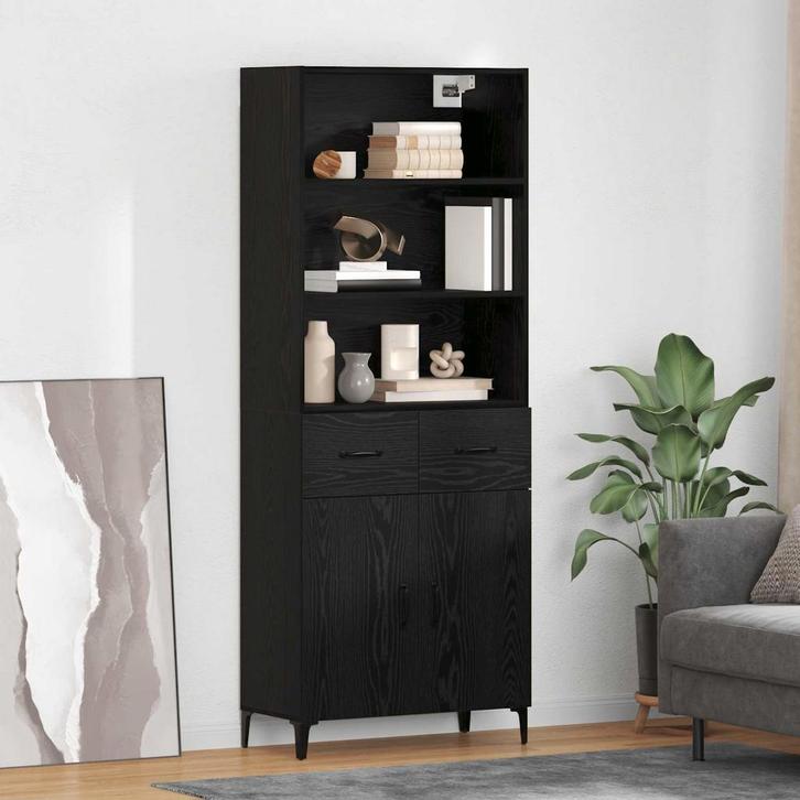 vidaXL Highboard met lade Zwart Eiken 69,5 x 34 x 180 cm, Huis en Inrichting, Kasten | Dressoirs, Nieuw, Verzenden