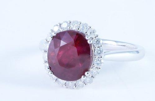Zonder Minimumprijs - Ring Platina - 3.92ct. tw. Robijn -, Handtassen en Accessoires, Ringen