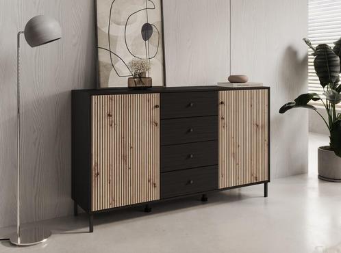 Meubella Dressoir 157 cm zwart eiken | Opbergkast modern, Huis en Inrichting, Kasten | Dressoirs, 25 tot 50 cm, Nieuw, 150 tot 200 cm