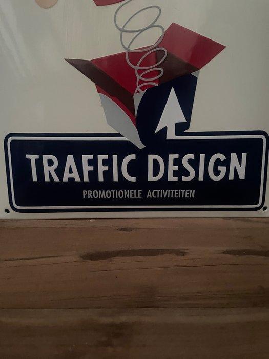 Emaille bord - Traffic design “altijd passend bij uw, Antiek en Kunst, Antiek | Wandborden en Tegels