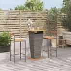 vidaXL Ensemble de bar jardin 3 pcs gris poly rotin/bois, Verzenden, Neuf