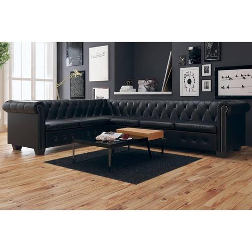 vidaXL Chesterfield hoekbank 6-zits kunstleer zwart, Huis en Inrichting, Zetels | Zetels, Nieuw, Verzenden