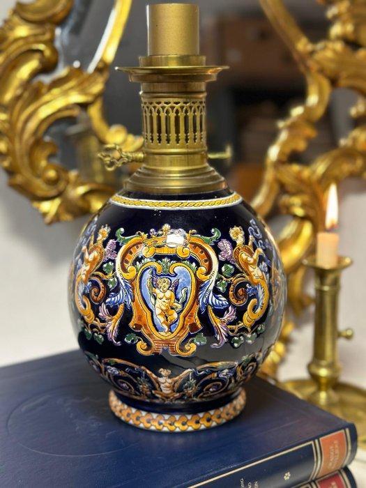Tafellamp - Messing, Porselein - Olielamp van faience, Antiek en Kunst, Curiosa en Brocante