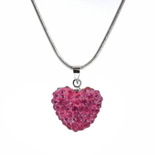 Fako Bijoux® - Ketting - Disco Dots - Hart - Fuchsia, Handtassen en Accessoires, Kettingen, Verzenden
