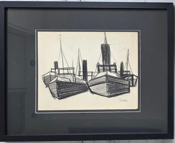 Siep Van Den Berg (1913-1998) - Boten aangemeerd, Antiek en Kunst, Kunst | Designobjecten