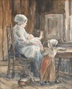 Bernard Blommers (1845-1914) - Mother, baby and daughter, Antiek en Kunst, Kunst | Schilderijen | Klassiek
