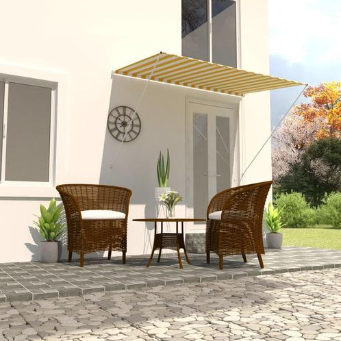 vidaXL Luifel uittrekbaar 200x150 cm geel en wit, Jardin & Terrasse, Protection solaire, Envoi