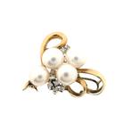 8 Krt. abstracte broche met parel en diamant | 0,08 ct., Handtassen en Accessoires, Antieke sieraden, Ophalen of Verzenden, Goud